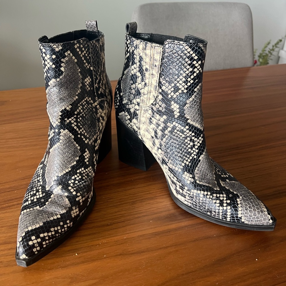 Marc Fisher Black and White Snakeskin Ankle Boots